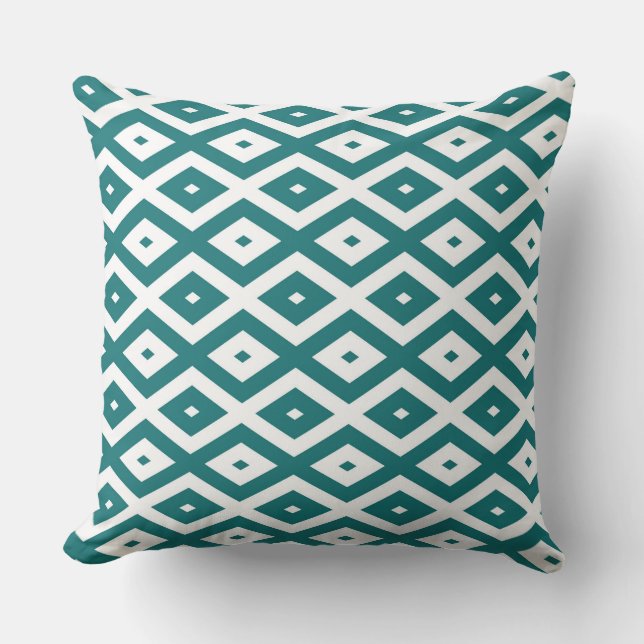 Teal and white diamond pattern throw pillow (Front)