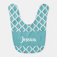 Teal and white diamond shape pattern baby bib