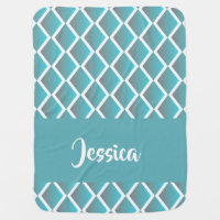 Teal and white diamond shape pattern baby blanket