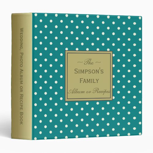 Teal and White Dots Wedding Photo Album or Recipes 3 Ring Binder