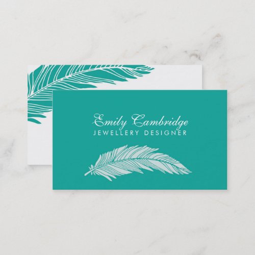 Teal and White Feathers Jewelry Designer Business Card