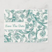 Teal and White Floral Spring Wedding Design Announcement Postcard