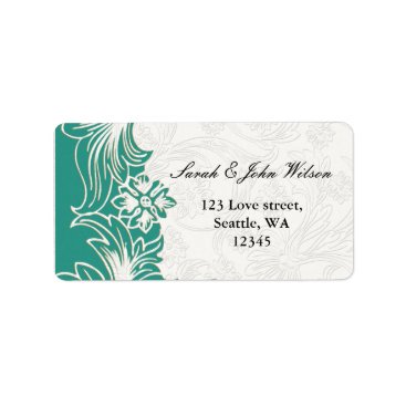 Teal and White Floral Spring Wedding Design Label