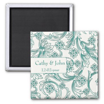 Teal and White Floral Spring Wedding Design Magnet