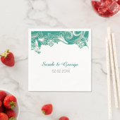 Teal and White Floral Spring Wedding Design Paper Napkins (Insitu)