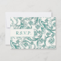 Teal and White Floral Spring Wedding Design RSVP Card
