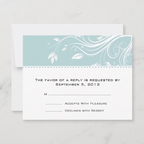 Teal and White Floral Swirls Wedding RSVP