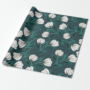 Teal and White Floral Wrapping Paper