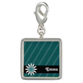 Teal and white flower monogram charm
