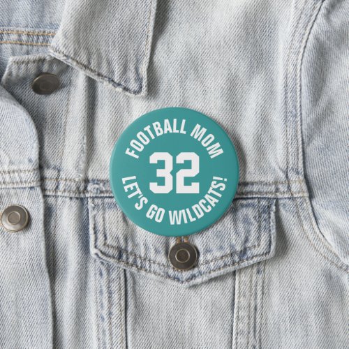 Teal and White Football Mom Jersey Number Button