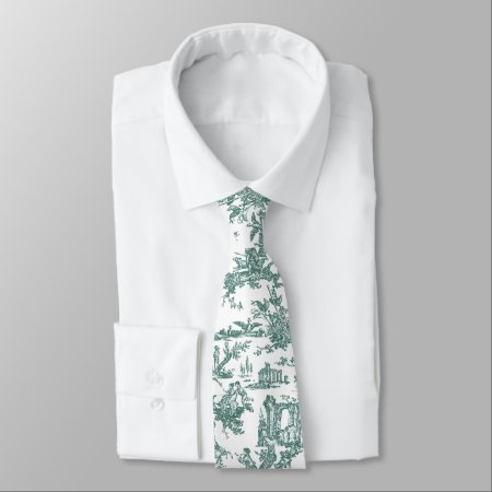 Teal And White French Toile Neck Tie