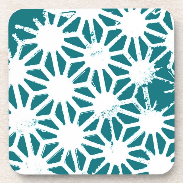 Teal and white geometric pattern beverage coaster (Front)
