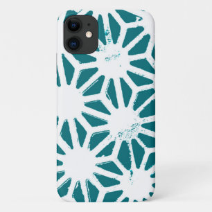 Teal and white geometric pattern iPhone 11 case
