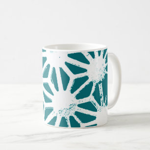 Teal and white geometric pattern coffee mug