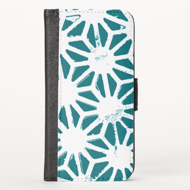 Teal and white geometric pattern iPhone wallet cas (Front)