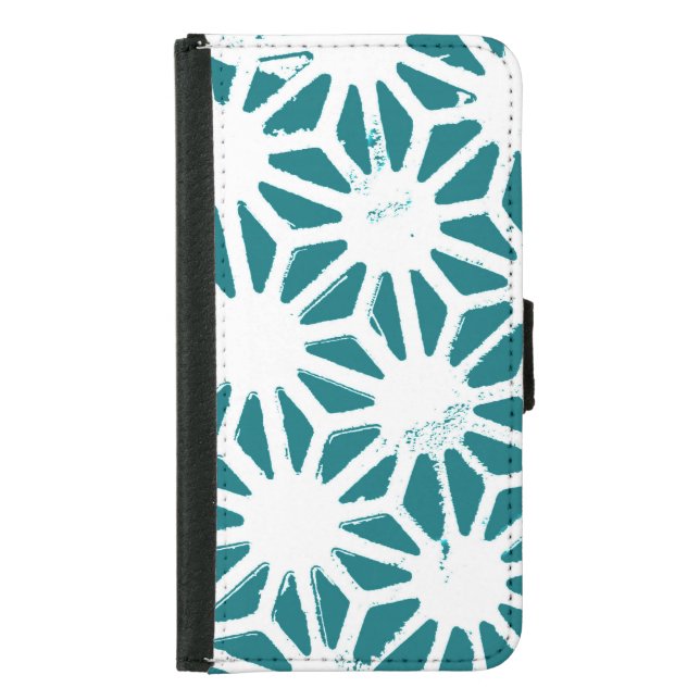 Teal and white geometric pattern iPhone wallet cas (Front)