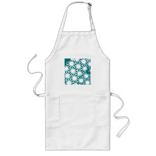 Teal and white geometric pattern long apron