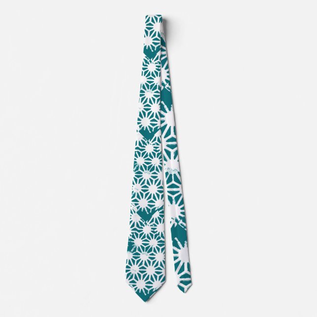 Teal and white geometric pattern neck tie (Front)