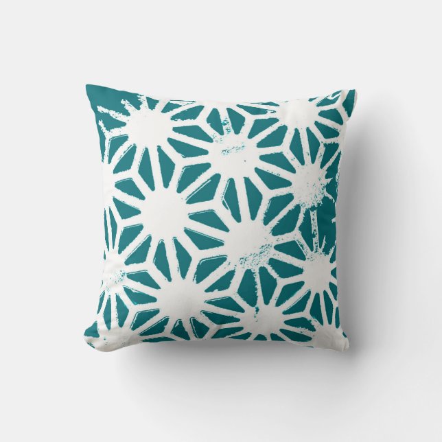 Teal and white geometric pattern throw pillow (Front)
