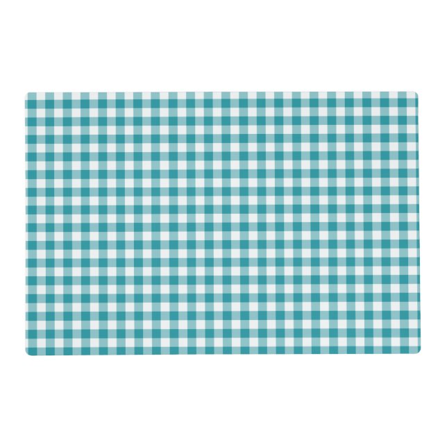 Teal and White Gingham Checked Pattern Placemat (Front)