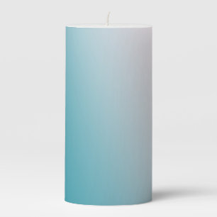 Teal and White Gradient Pillar Candle