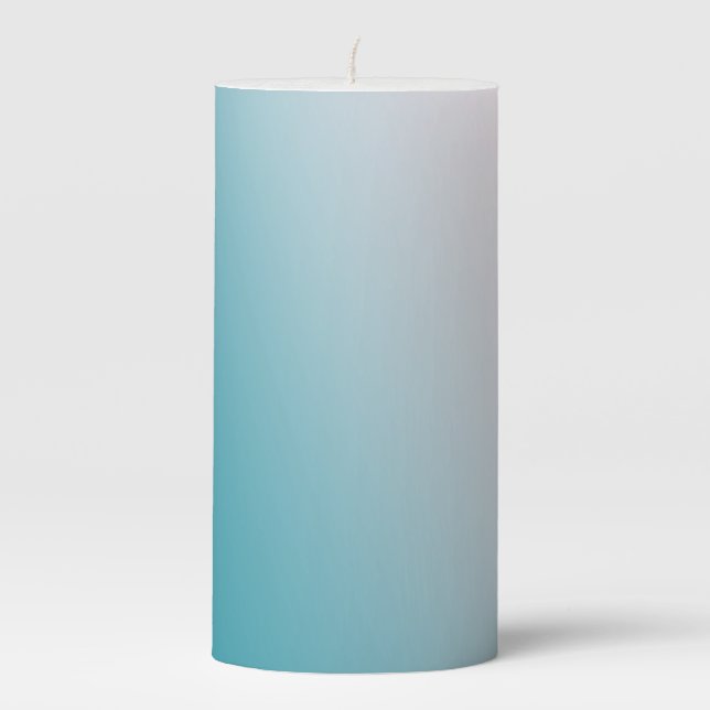 Teal and White Gradient Pillar Candle (Front)