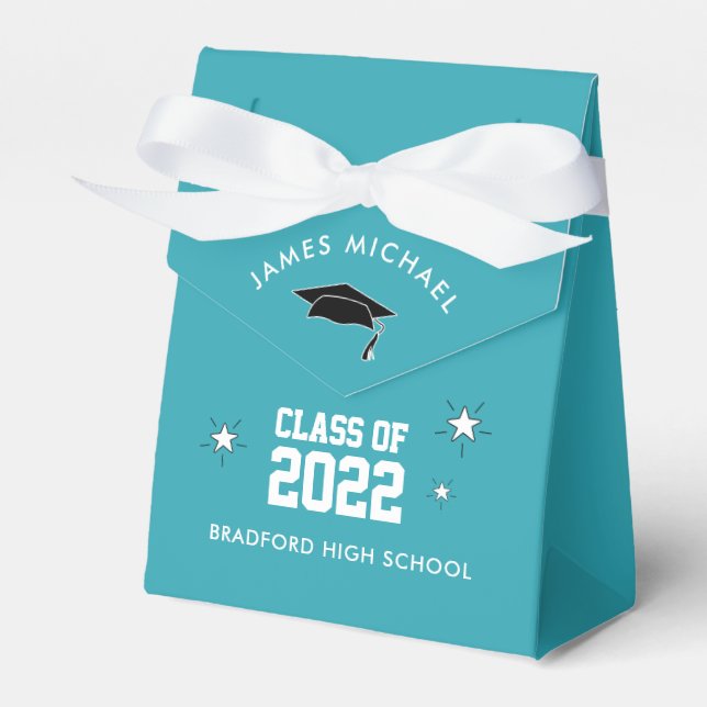 Teal and White Graduation Custom Favor Box (Front Side)