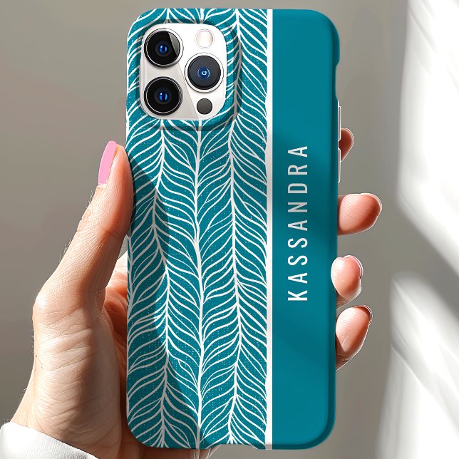 Teal And White Herringbone Personalized Name Case-Mate iPhone Case (Creator Uploaded)