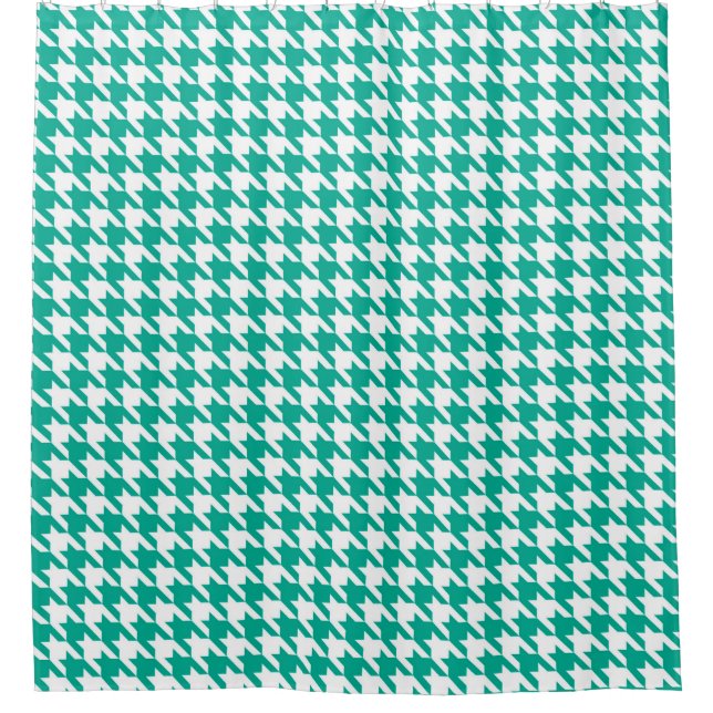 Teal and White Houndstooth Pattern Shower Curtain (Front)