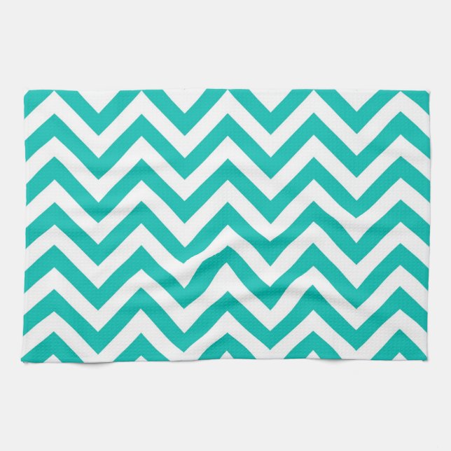 Teal and White Large Chevron ZigZag Pattern Towel (Horizontal)