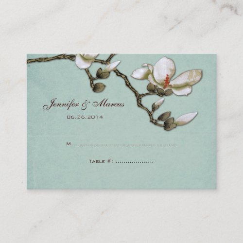 Teal and White Magnolia Floral Seating Card Business Card
