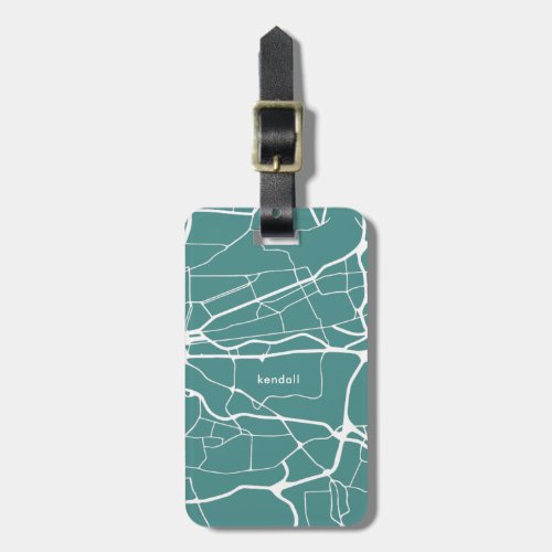 Teal and White Map Add Name Luggage Tag