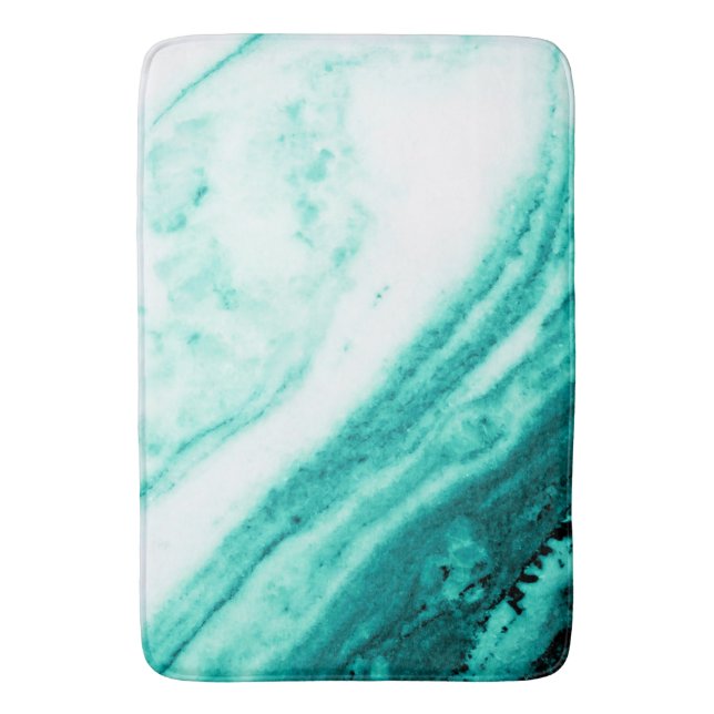 Teal and White Marble  Bath Mat (Front Vertical)
