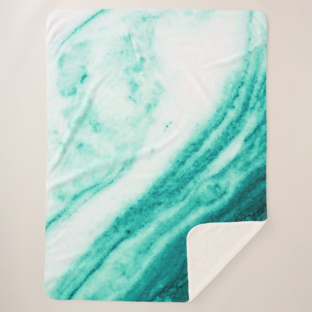 Teal and White Marble Sherpa Blanket (Front)