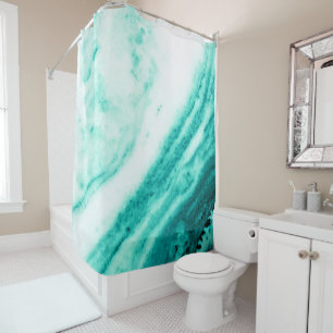 Teal and White Marble  Shower Curtain