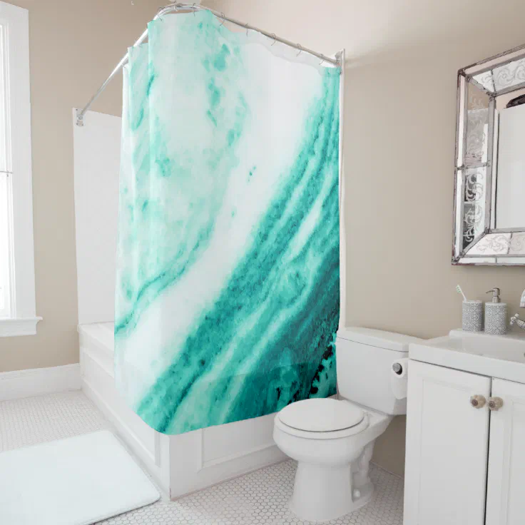 Teal and White Marble Shower Curtain Zazzle