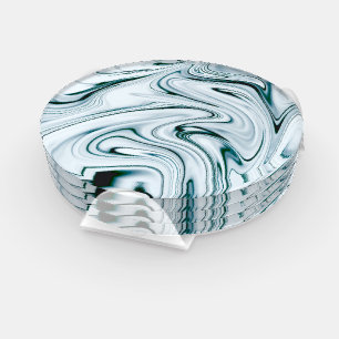 Teal and White Marble Swirl Effect Coaster Set