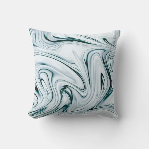 Teal and White Marble Swirl Effect Throw Pillow