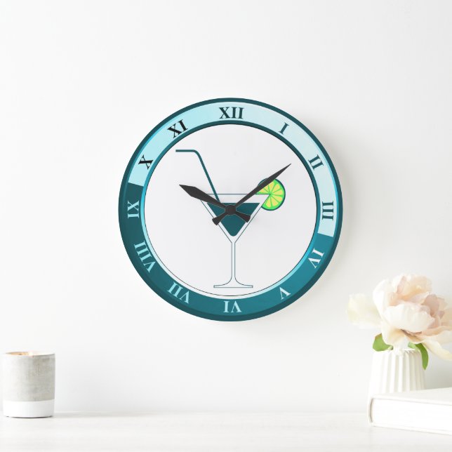 Teal and White Martini Bar Clock (Home)