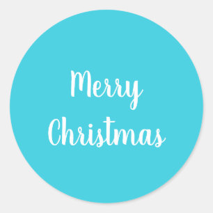Teal and White Merry Christmas Classic Round Sticker