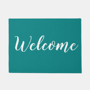Teal And White Modern Outdoor Welcome Doormat