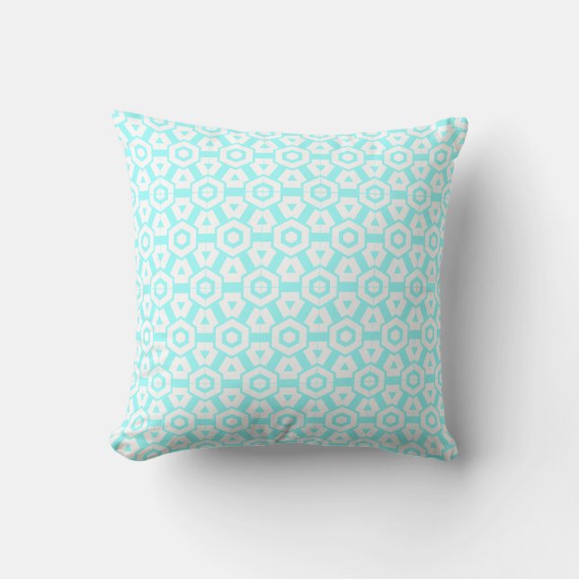 teal and white modern  pillow (Front)