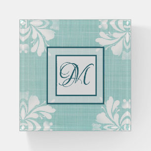 Teal and White Monogrammed Paperweight