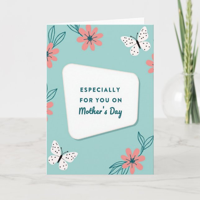 Teal And White Mothers Day Card (Front)