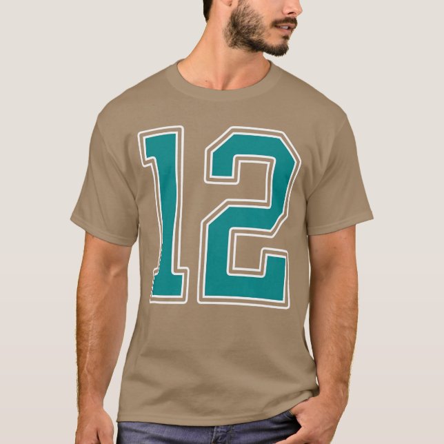 Teal and White Number 12 Jersey Player Uniform 12  T-Shirt (Front)
