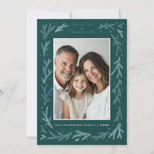 Teal and White Peace on Earth and Good will to All Holiday Card