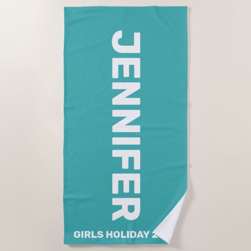 Teal And White Personalized Holiday Beach Towel
