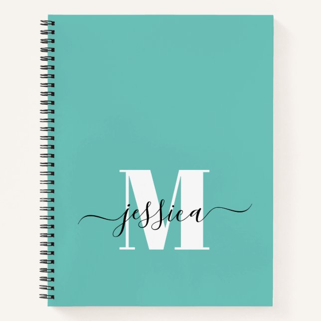 Teal and White Personalized Monogram Notebook (Front)