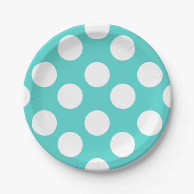 Teal and White Polka Dot Paper Plates (Front)