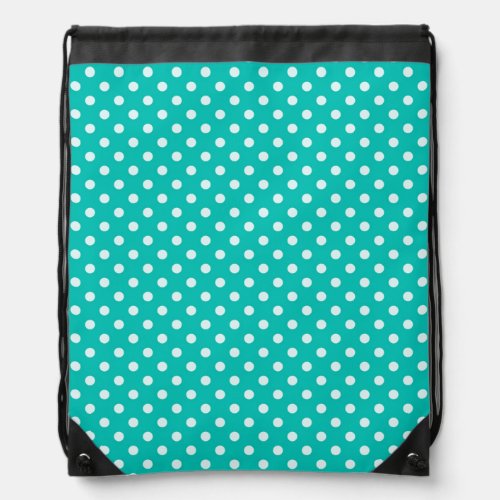 Teal and White Polka Dot Pattern Drawstring Bag